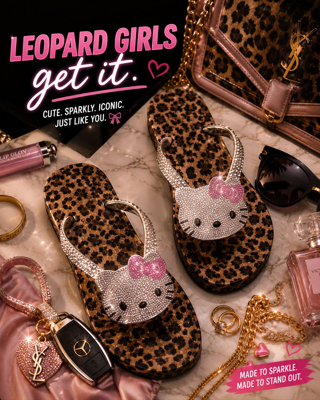 Hello Kitty Rhinestone Leopard Print