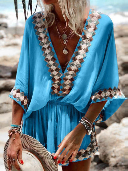Beach Print Kimono Romper