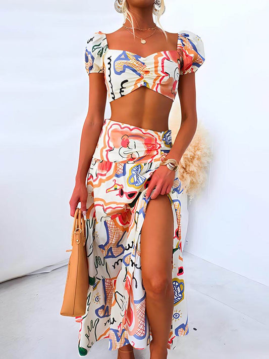Summer Skirt And Printed Top Two-Piece Suit