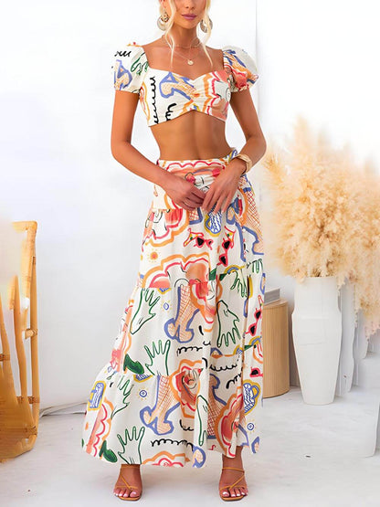 Summer Skirt And Printed Top Two-Piece Suit