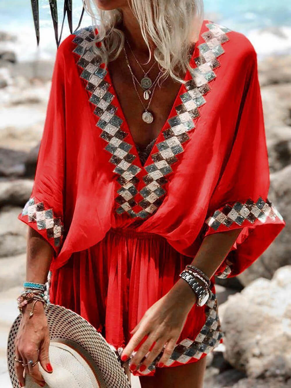 Beach Print Kimono Romper