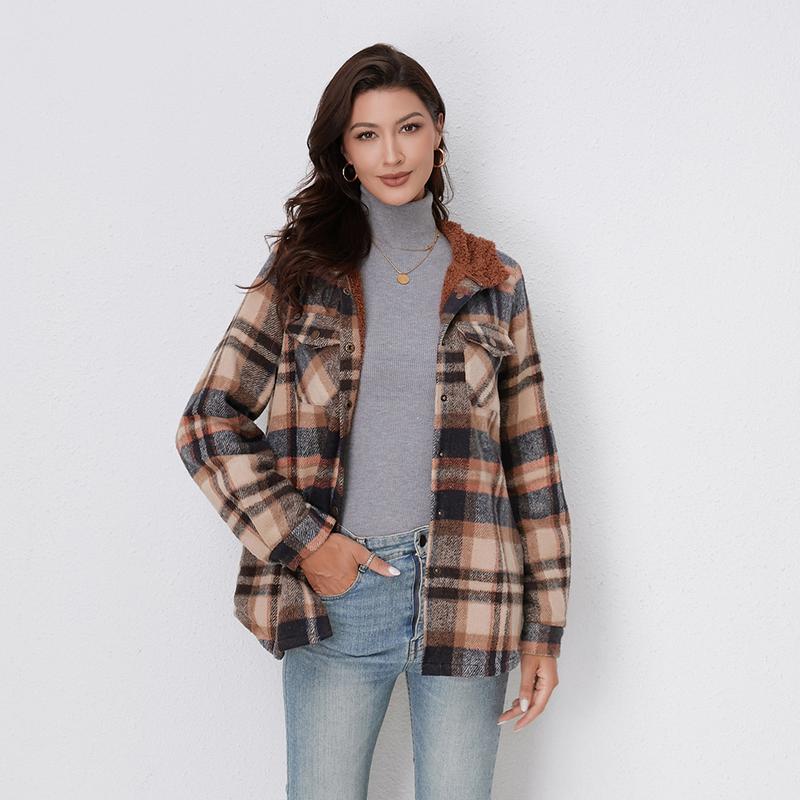 Women’s Plaid Hooded Flannel Jacket for Autumn & Winter - Kamoori