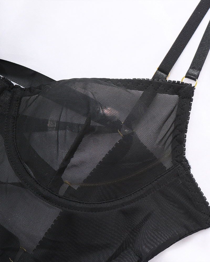 Sexy Back Hollow Mesh See-through Suspender Nightdress - Kamoori