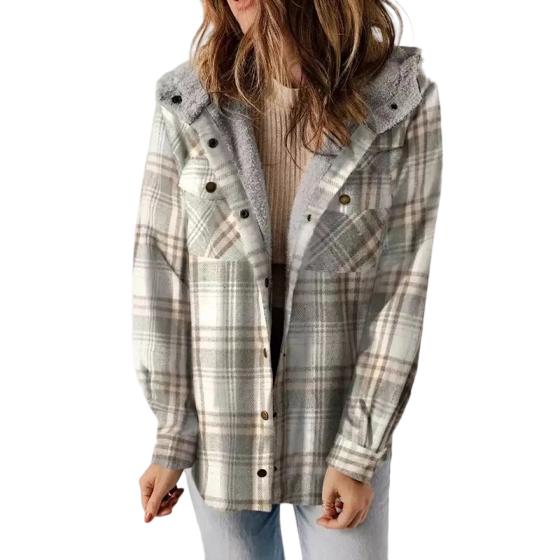 Women’s Plaid Hooded Flannel Jacket for Autumn & Winter - Kamoori