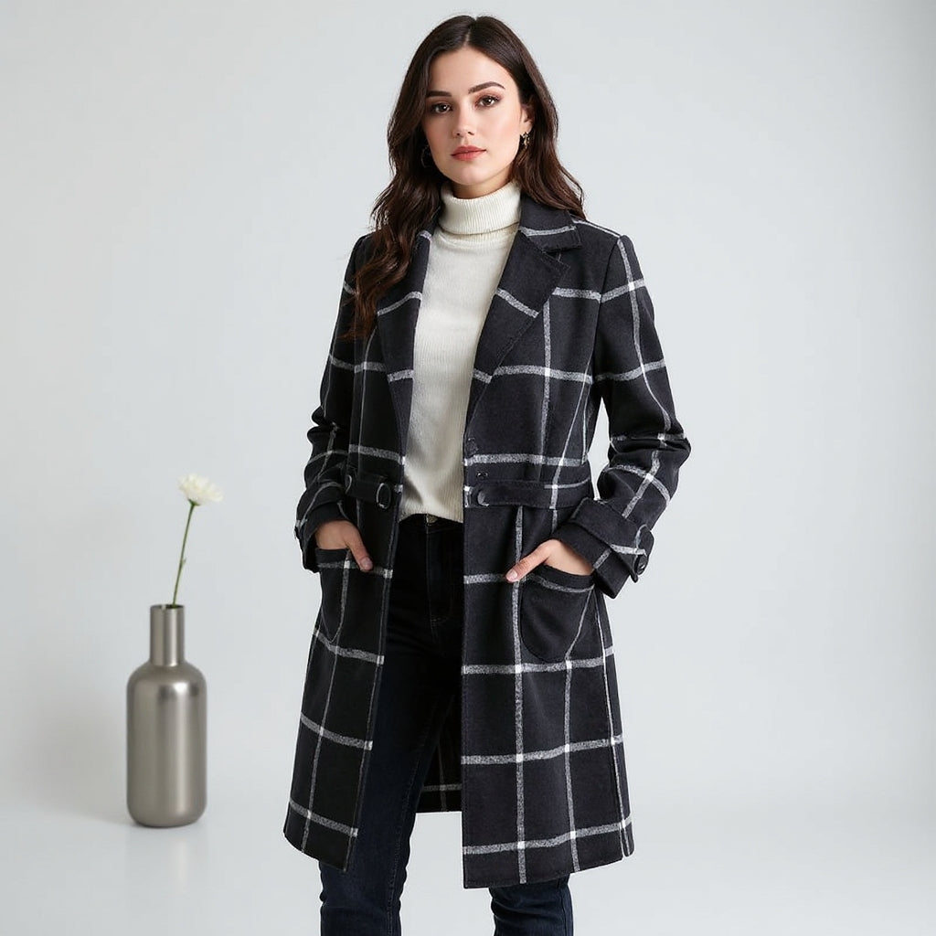 Lapel Plaid Tweed Coat