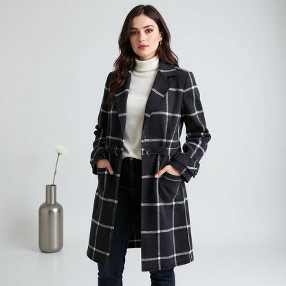 Lapel Plaid Tweed Coat
