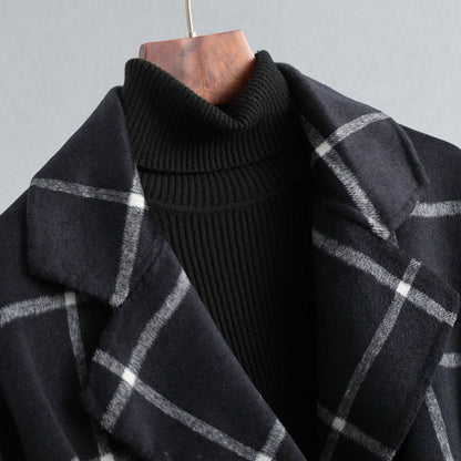 Lapel Plaid Tweed Coat