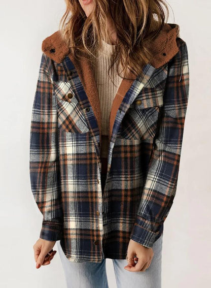 Women’s Plaid Hooded Flannel Jacket for Autumn & Winter - Kamoori