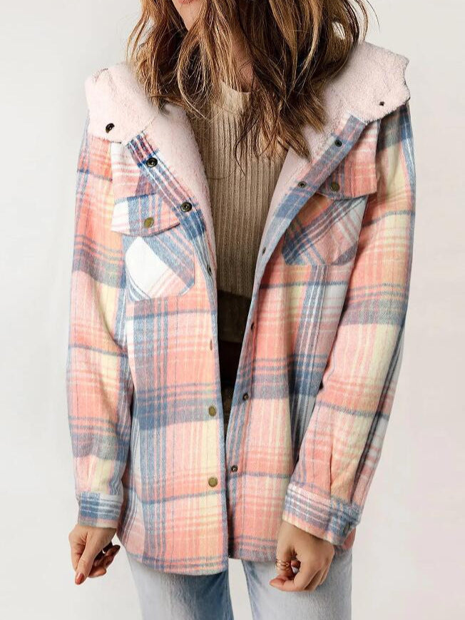 Women’s Plaid Hooded Flannel Jacket for Autumn & Winter - Kamoori