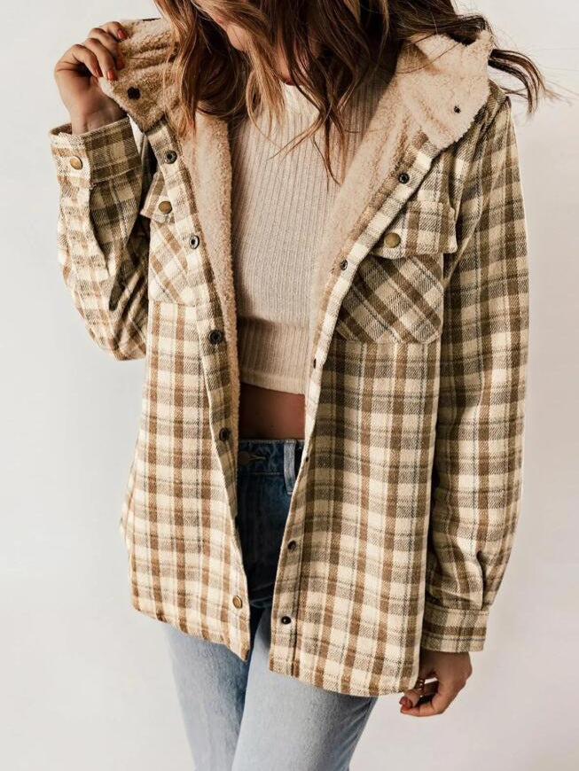 Women’s Plaid Hooded Flannel Jacket for Autumn & Winter - Kamoori