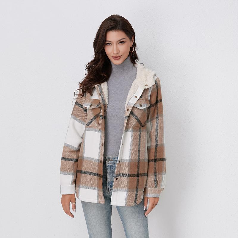 Women’s Plaid Hooded Flannel Jacket for Autumn & Winter - Kamoori
