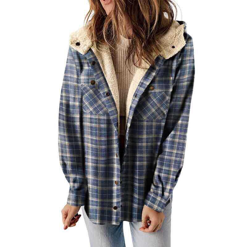 Women’s Plaid Hooded Flannel Jacket for Autumn & Winter - Kamoori