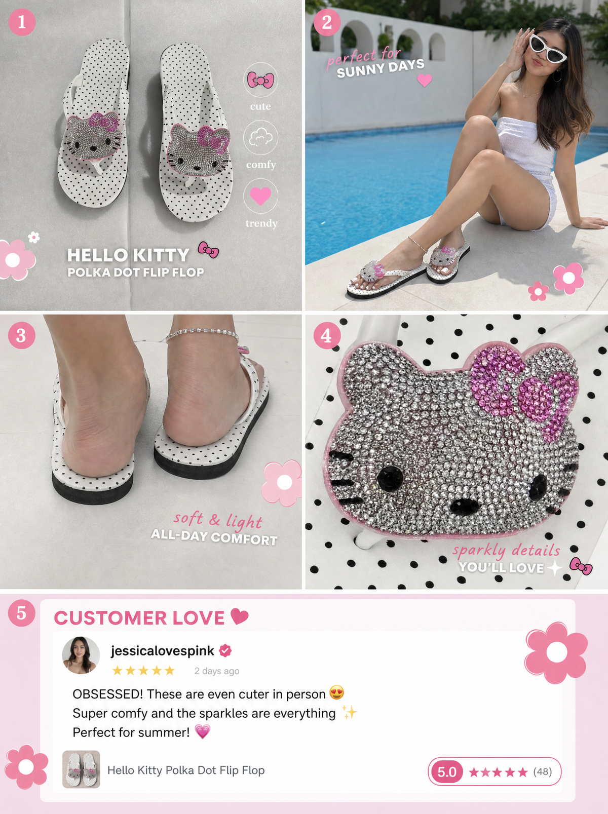 Rhinestone Hello Kitty Flip-Flop