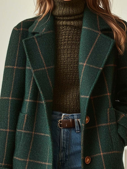 Lapel Plaid Tweed Coat