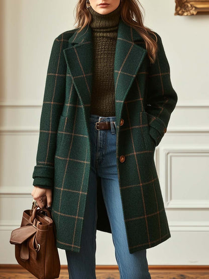 Lapel Plaid Tweed Coat