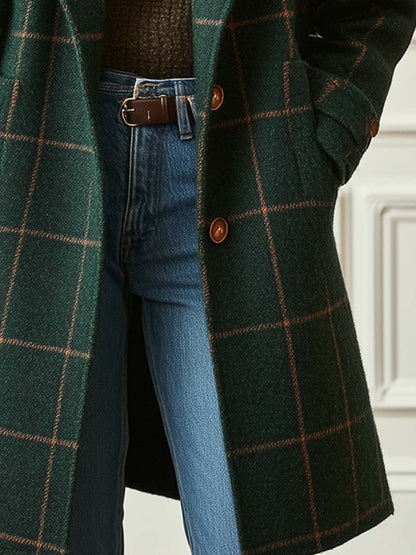 Lapel Plaid Tweed Coat