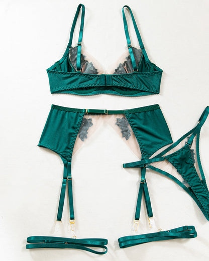 Iron Eclipse Sexy Mesh See-Through Flower Embroidery Push-Up Bra Sexy Lingerie Set