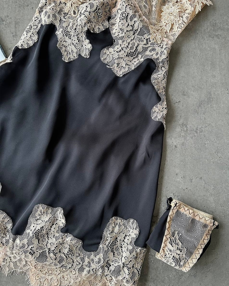 V-neck Ice Silk Lace Patchwork Backless Camisole Nightgown - Kamoori