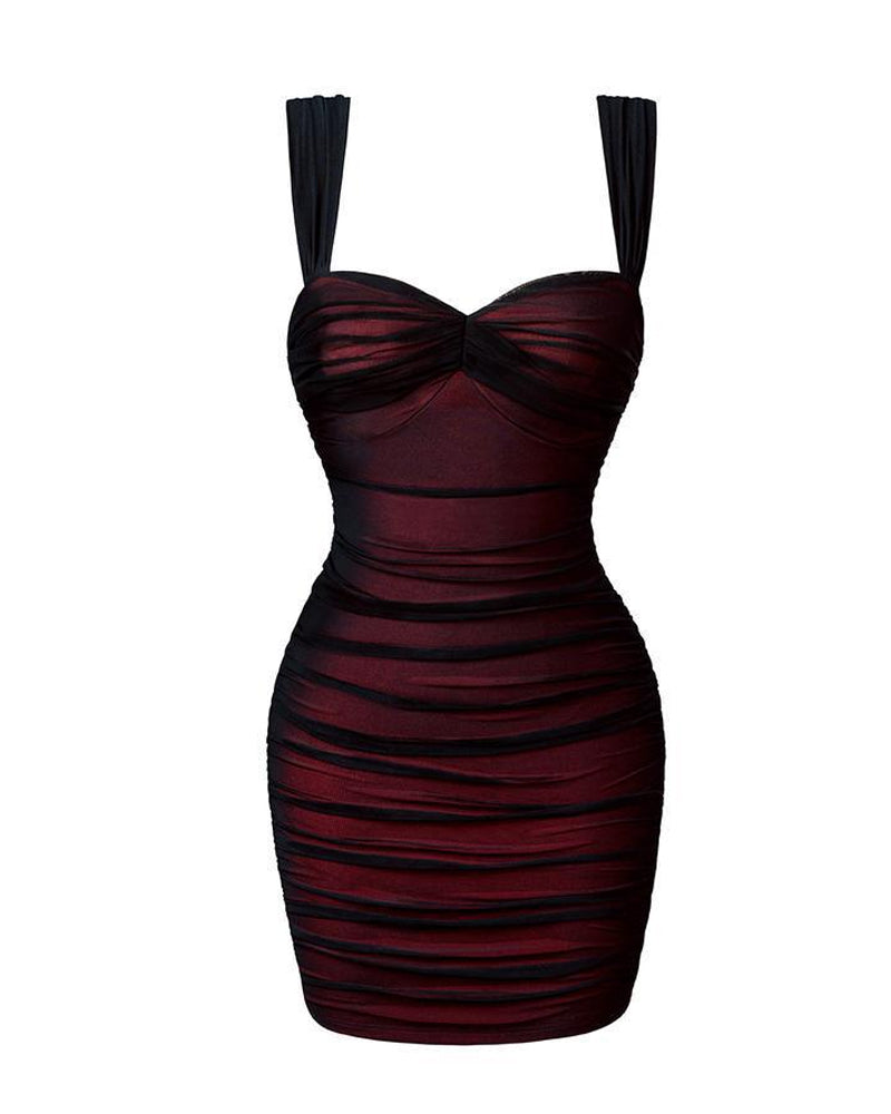 Women's Sexy Mesh Pleated Bodycon Sleeveless Mini Dress - Kamoori