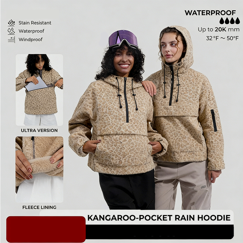 Waterproof Oversized Hoodie Coat Warm Half Zip Rain Jacket - Kamoori