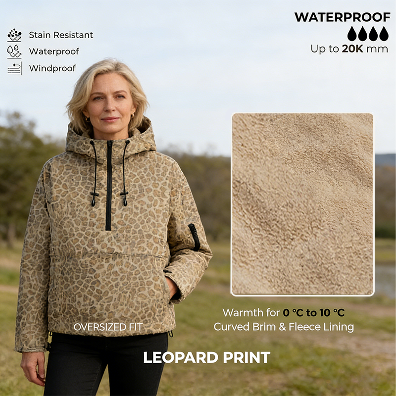 Waterproof Oversized Hoodie Coat Warm Half Zip Rain Jacket - Kamoori